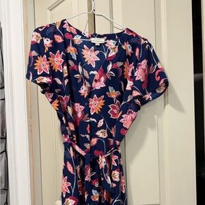LOFT Navy and Pink Floral Dress
